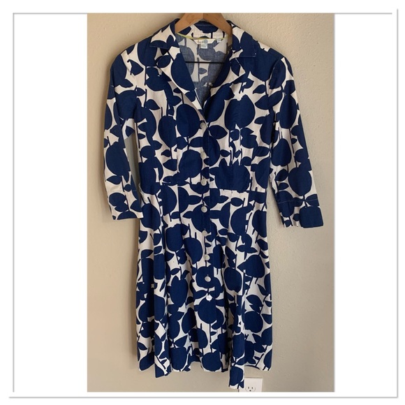 Boden Button Riviera Shirt Dress Blue Off White Size 4 - Picture 4 of 13
